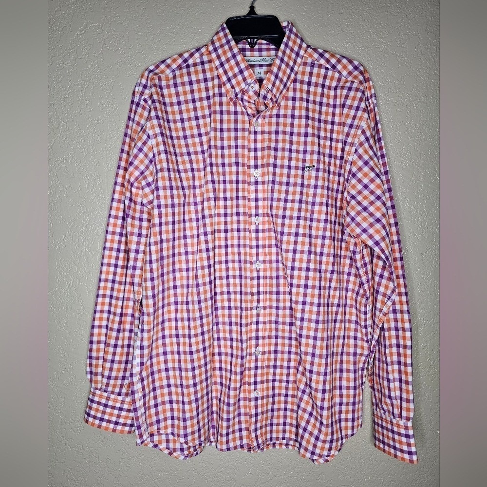Southern Point Co Shirt Adult M Orange Purpl Check Button Down Long Sleeve Mens